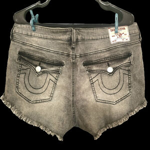 True Religion Gray Jean Shorts with Frayed Edges